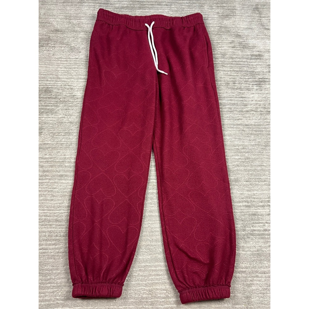 No Boundaries Joggers Women L Red Heart Embossed Fleece Sweatpants Drawstring